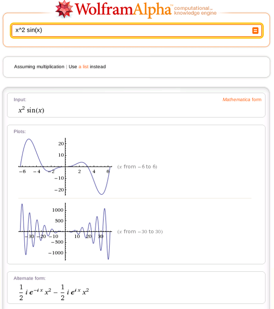 Ejemplo de cálculo matemático Wolfram|Alpha