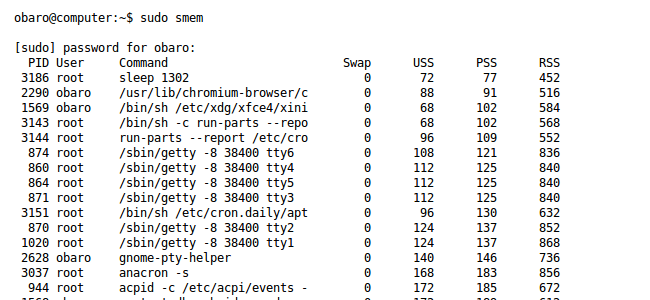 Ejecutando smem como root.