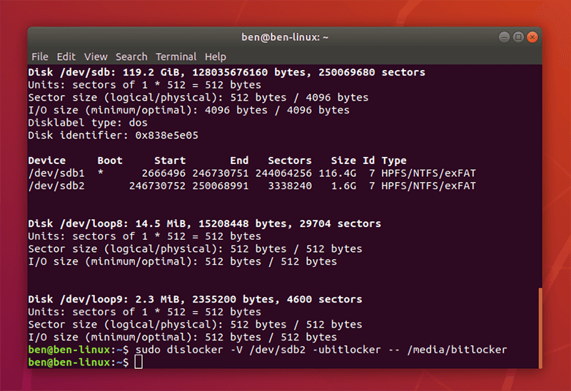 Bitlocker Linux Fdisk Particiones y Dislocker