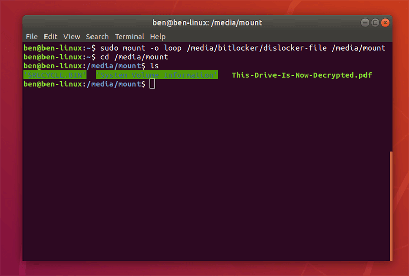 Partición Bitlocker Linux montada y descifrada