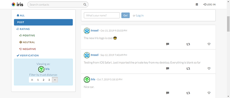 Cadena de bloques descentralizada Redes sociales Iris