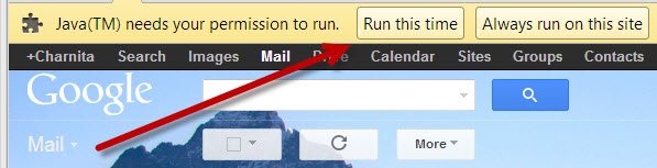 Otorgue permiso a Java para ejecutarse en Gmail.