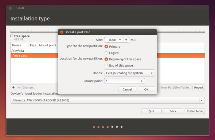 ubuntu y fedora - crear partición