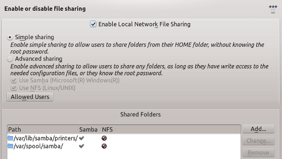 Configuración de uso compartido de archivos de KDE