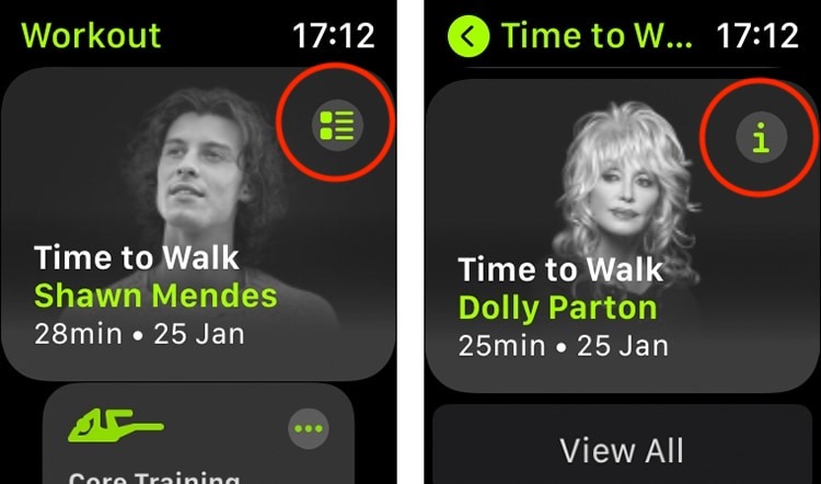 Diseño de la aplicación de entrenamiento Time To Walk Apple Watch