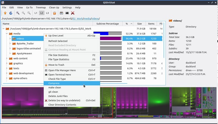Carpeta de compresión de almacenamiento Qdirstat Reclaim