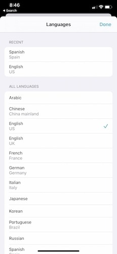 Aplicación Apple Translate Ios14 Seleccionar idioma