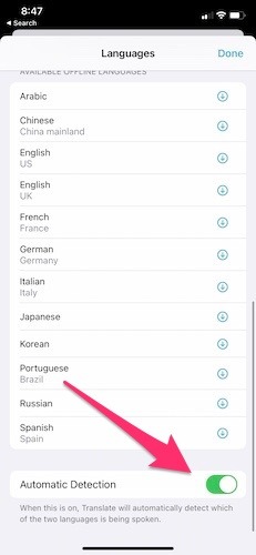 Aplicación Apple Translate Ios14 Detección automática