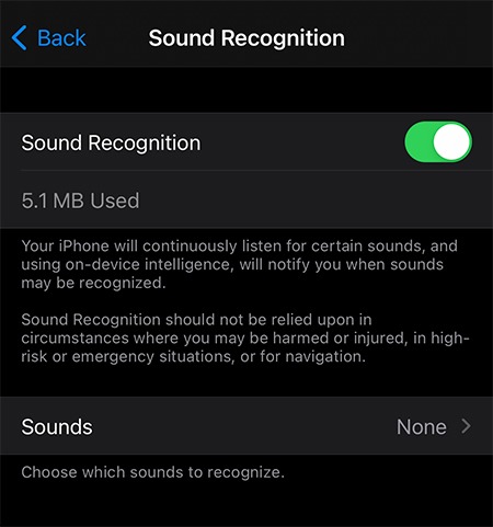 Reconocimiento de sonido Alternar sonido de Ios