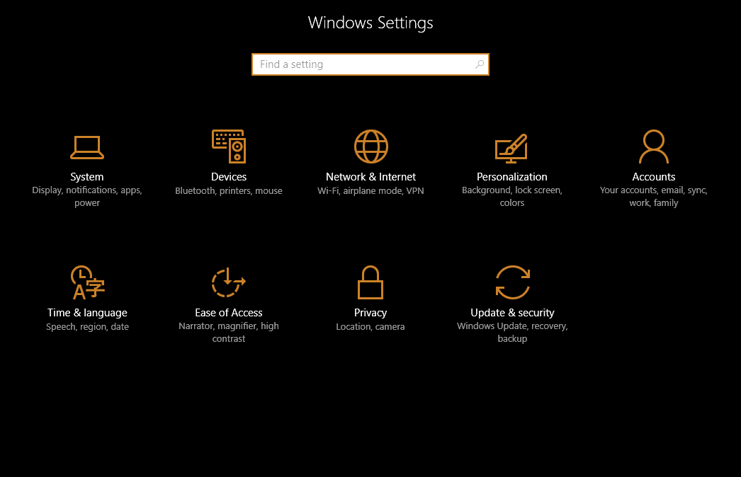 Aplicación de configuración de ventanas de Windows 10 Anniversary Update