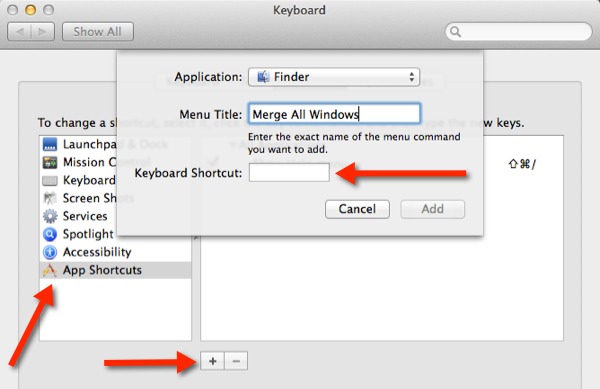 Siga estos pasos para crear un método abreviado de teclado en OS X Mavericks para fusionar varias ventanas del Finder.