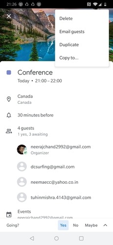 Notificación por correo electrónico del calendario de Google