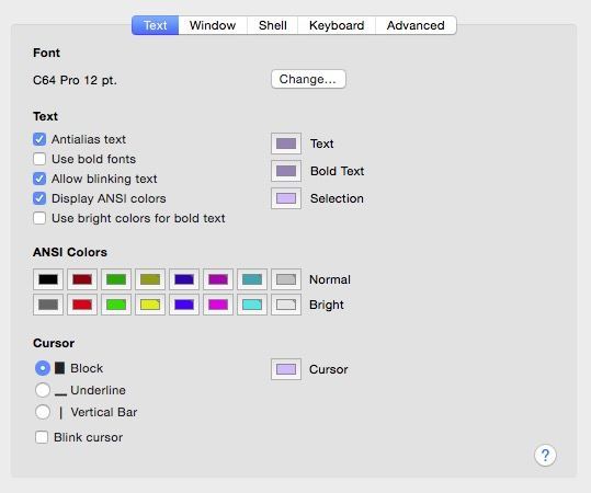 Configuración del terminal C64.