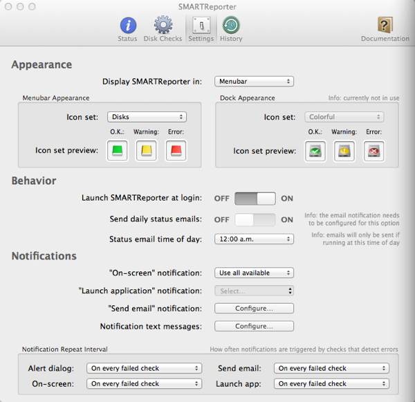 Cambie la configuración de SMARTReporter.