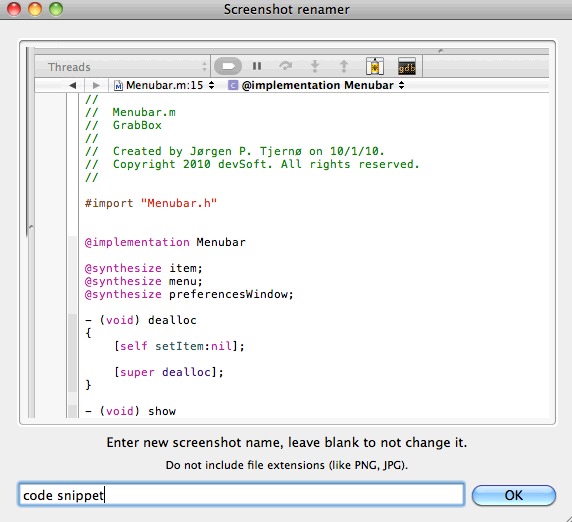 Cambie el nombre de sus capturas de pantalla nativas de Mac con GrabBox.