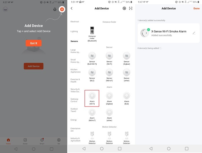 Configuración de la aplicación de revisión del detector de humo Wi-Fi X Sense