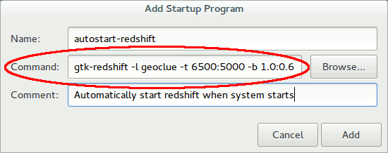 Pegue el comando para iniciar Redshift.