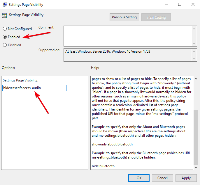 Ocultar configuración Página 11 Habilitar política