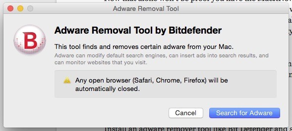 Herramienta de eliminación de adware de Bitdefender.