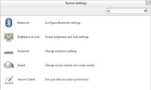 Búsqueda de la configuración del sistema GNOME