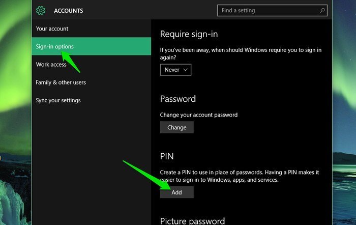 Windows 10-Añadir PIN
