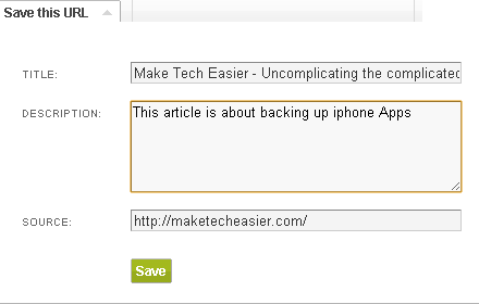 Guardar título, descripción y URL de un fragmento