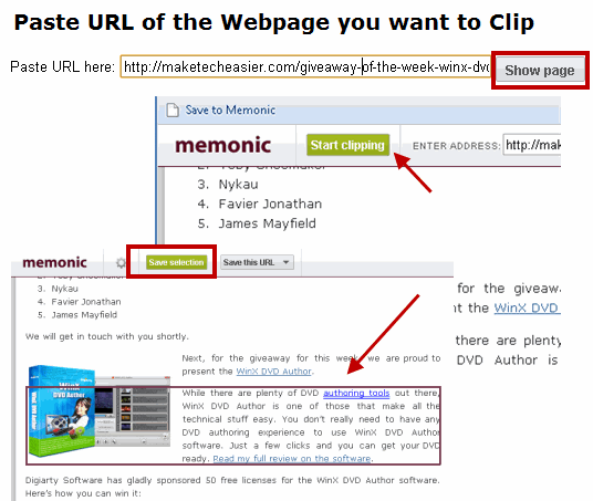 Utilice Memonic para recortar partes de una página web 