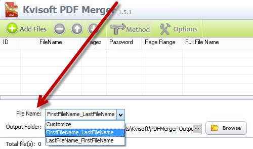 Personalice el formato de nombre de archivo para sus archivos PDF combinados.