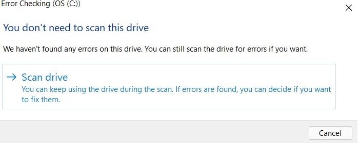 Problema de disco duro de Windows No se detectó ningún error