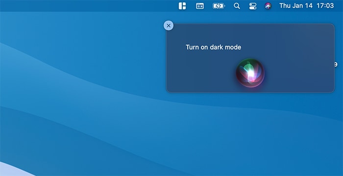 Indicación de Siri en modo oscuro de Macos