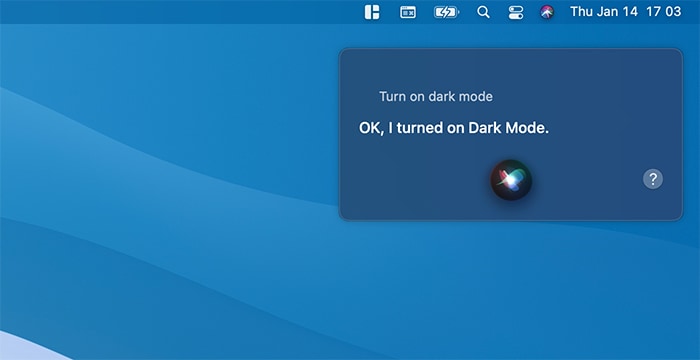 Confirmación de Siri del modo oscuro de Macos