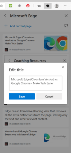 Colecciones de Microsoft Edge Editar título