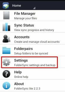 FolderSync-Lite-App-administrar configuración