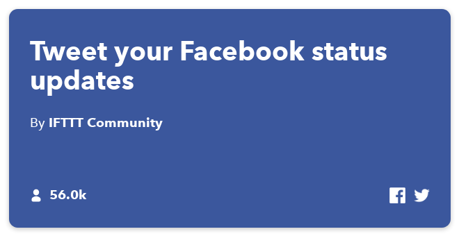 Receta IFTTT: Tweet mis actualizaciones de estado de Facebook conecta Facebook con Twitter