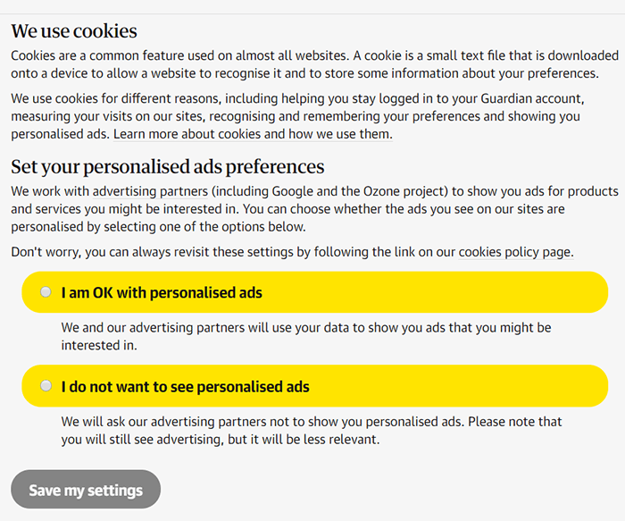 Configuración del guardián de consentimiento de cookies