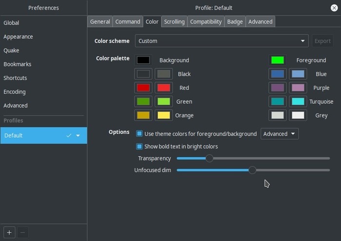 Terminal actualizado con colores Tilix y transparencia