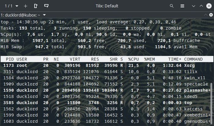 Terminal actualizado con Tilix Top con fondo de pantalla