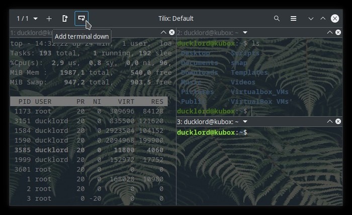 Terminal mejorada con Tilix Split Three