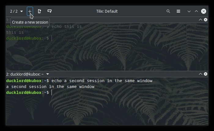 Terminal actualizado con el botón de nueva sesión de Tilix