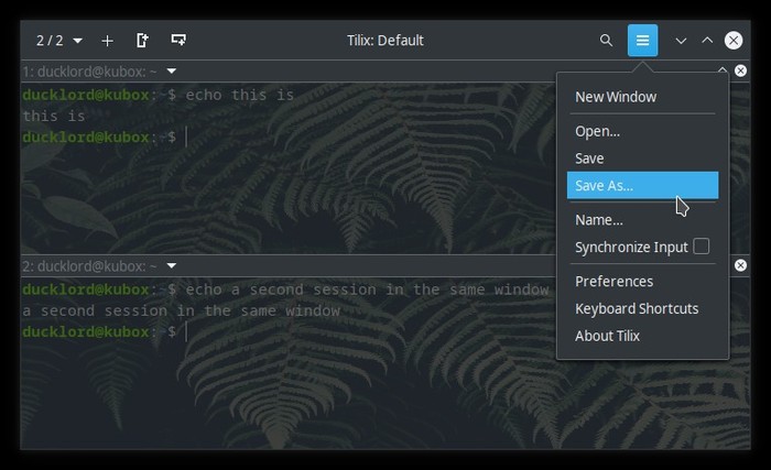 Terminal actualizado con Tilix Guardar sesión como