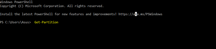 Powershell obtener comando de partición