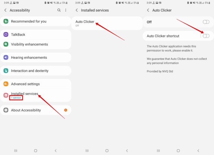 Alternar servicios en Android Auto Clicker