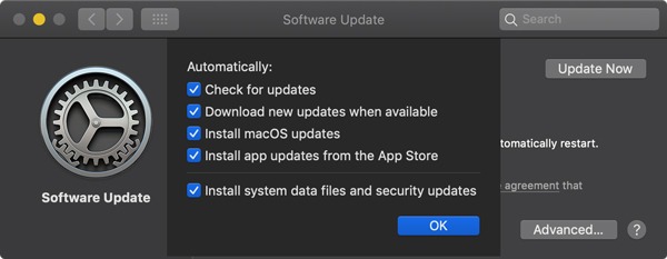 Opciones de actualizaciones automáticas de Macos