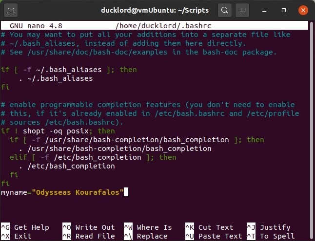 Cómo usar variables bash bashrc con nueva variable