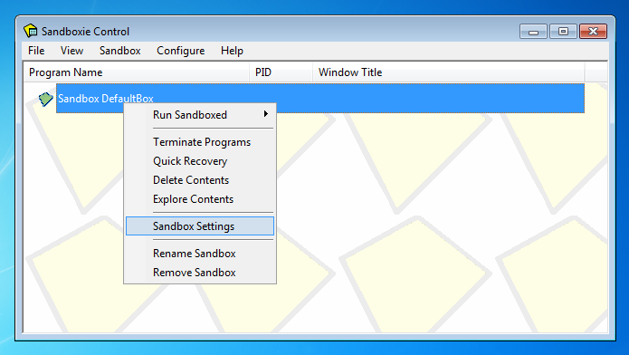 configuración de sandboxie