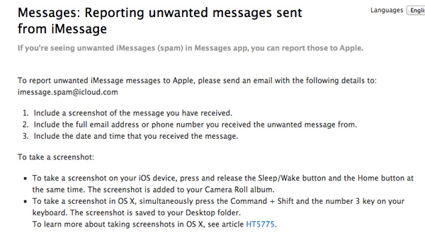 Reportar-Spam-iMessage-Apple-Site