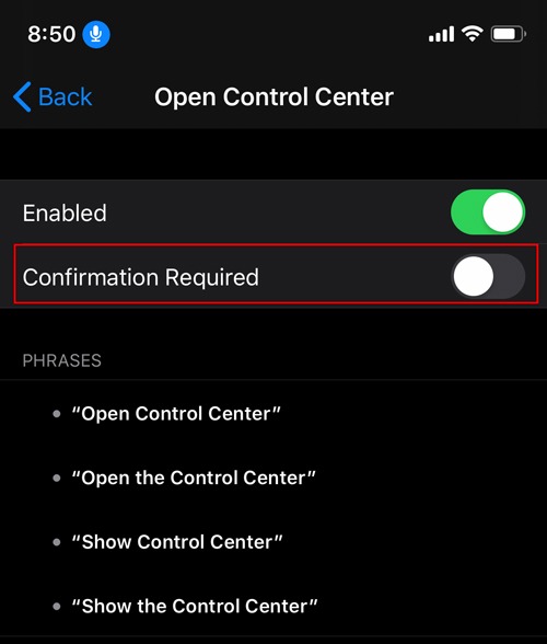 Habilitar control de voz Ios Confirmación requerida