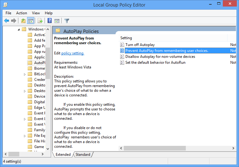Windows-reproducción automática-objetivo-política