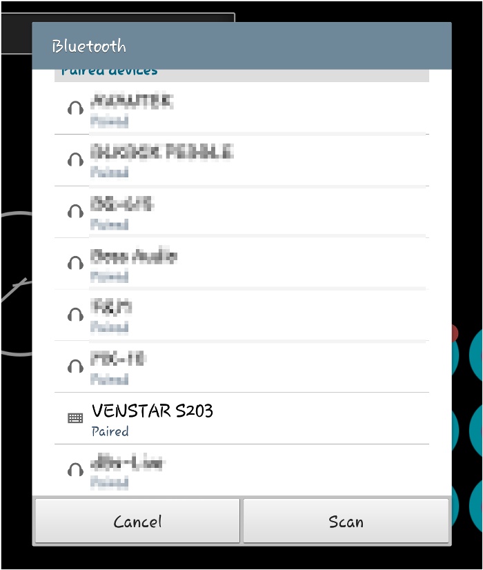 Lista de dispositivos Bluetooth en el dispositivo Android.