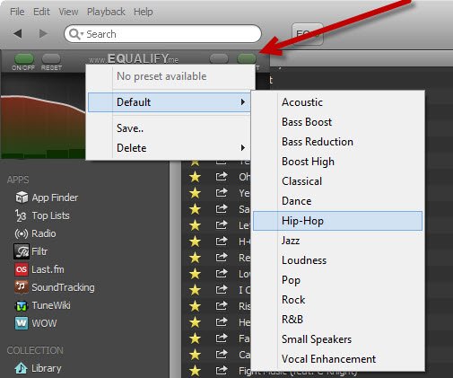 Elija un preajuste predeterminado para el ecualizador de Spotify.